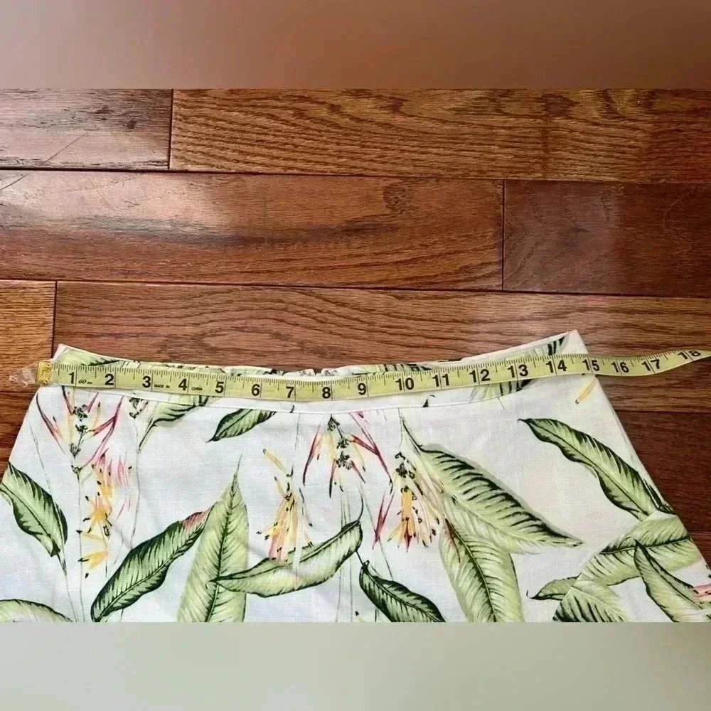 BCBGMAXAZRIA TROPICAL-PRINT ASYMMETRICAL MIDI SKIRT IN MULTI BIRD PRINT Sz M - Picture 4 of 12